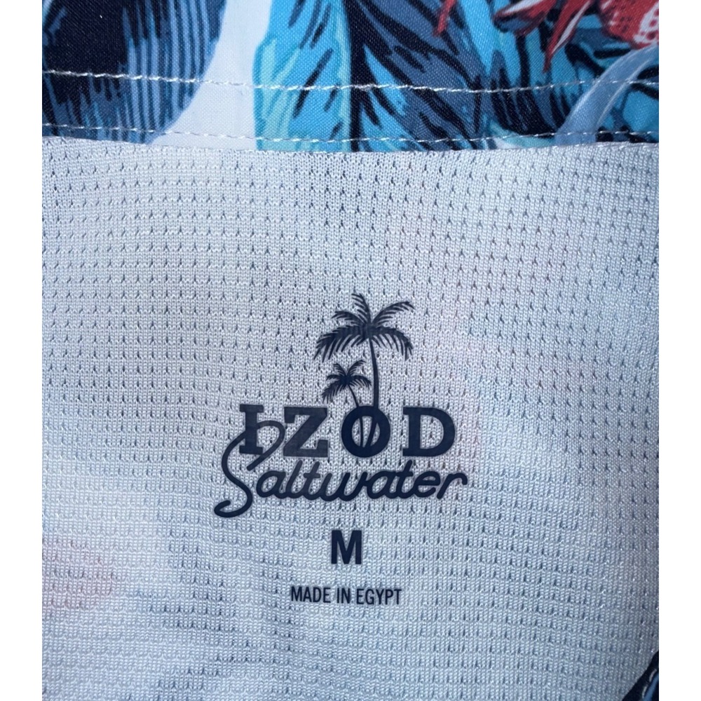 IZOD Button Down Mens Medium Blue Saltwater Tropical Floral UPF-45‎ Shirt - Picture 9 of 12